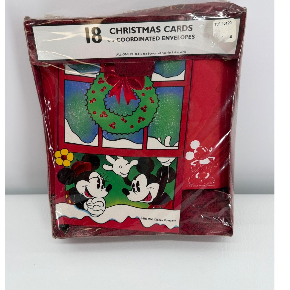 Disney Christmas Cards Red Mickey Minnie Mouse 18 Count Vintage Holiday